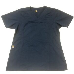 Carhartt V Neck Scrub Top‎ Women's M Navy Blue Pockets Nurse Medical C11102